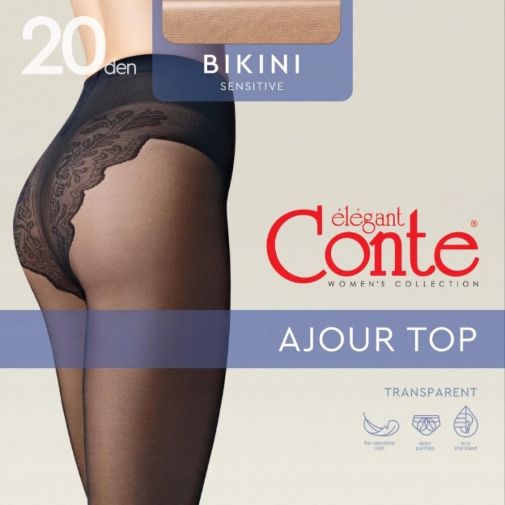 Conte (Poland) Bikini Soft 20 Den - Classic Women's Tights with Ajour Top